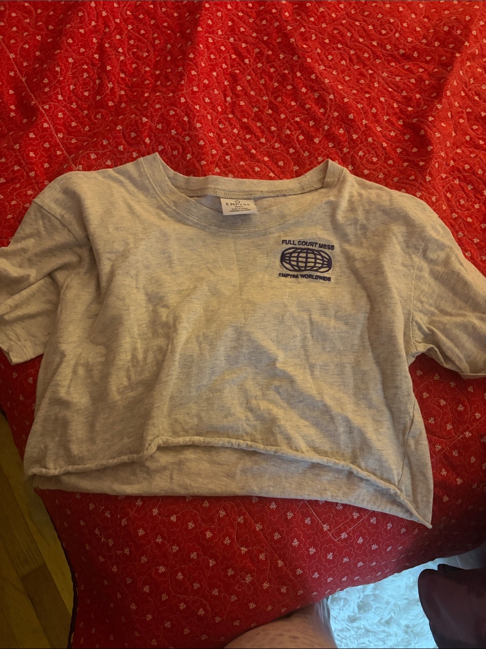 Empyre Light Gray Kids Short Sleeve Cropped Tee with Navy Graphic